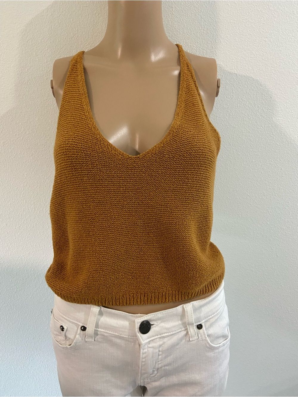 Moth by Anthropologie V-Neck Knit Tank Top - Mustard Gold